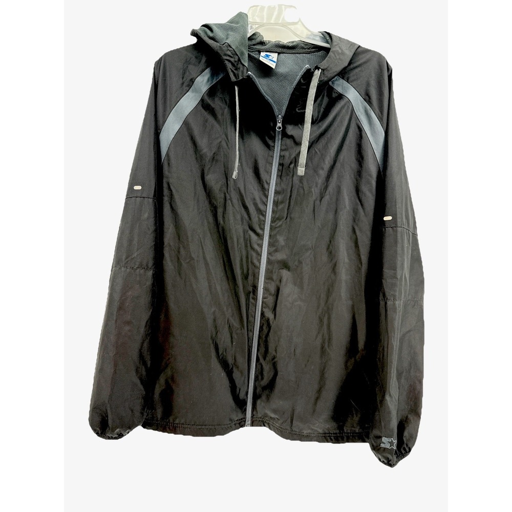 Starter Vintage Men's Black Full Zip Windbreaker Lightweight Jacket Size 2XL